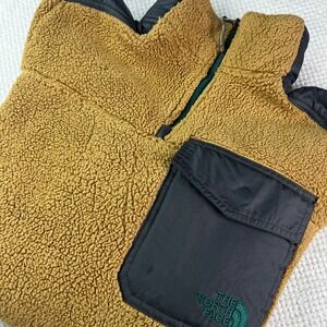 The North Face Dunraven Sherpa Fleece Quarter Zip Pullover Tan Navy Mens Small